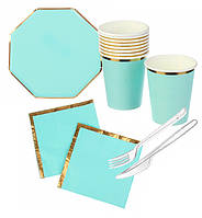 Набор бумажной посуды "Octagon", (на 10 персон), цвет бирюзовый