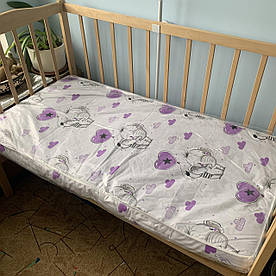 Матрац тришаровий у ліжечко (кокос, поролон, кокос) 120х60х7 см білий із фіолетовим