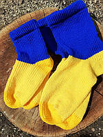 Шкарпетки жіночі, в'язані, ручної роботи, жовто-синього(неон) кольору, теплі зручні та якісні розмір 36-41