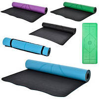 Двухслойный профессиональный коврик для йоги и фитнеса, йогамат. Каремат. Резина+ полиуретан, голубой