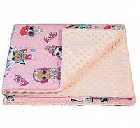 Одеяло плед детский плюшевый minky в кроватку или коляску, 80х 90 см, Куклы Персиковый