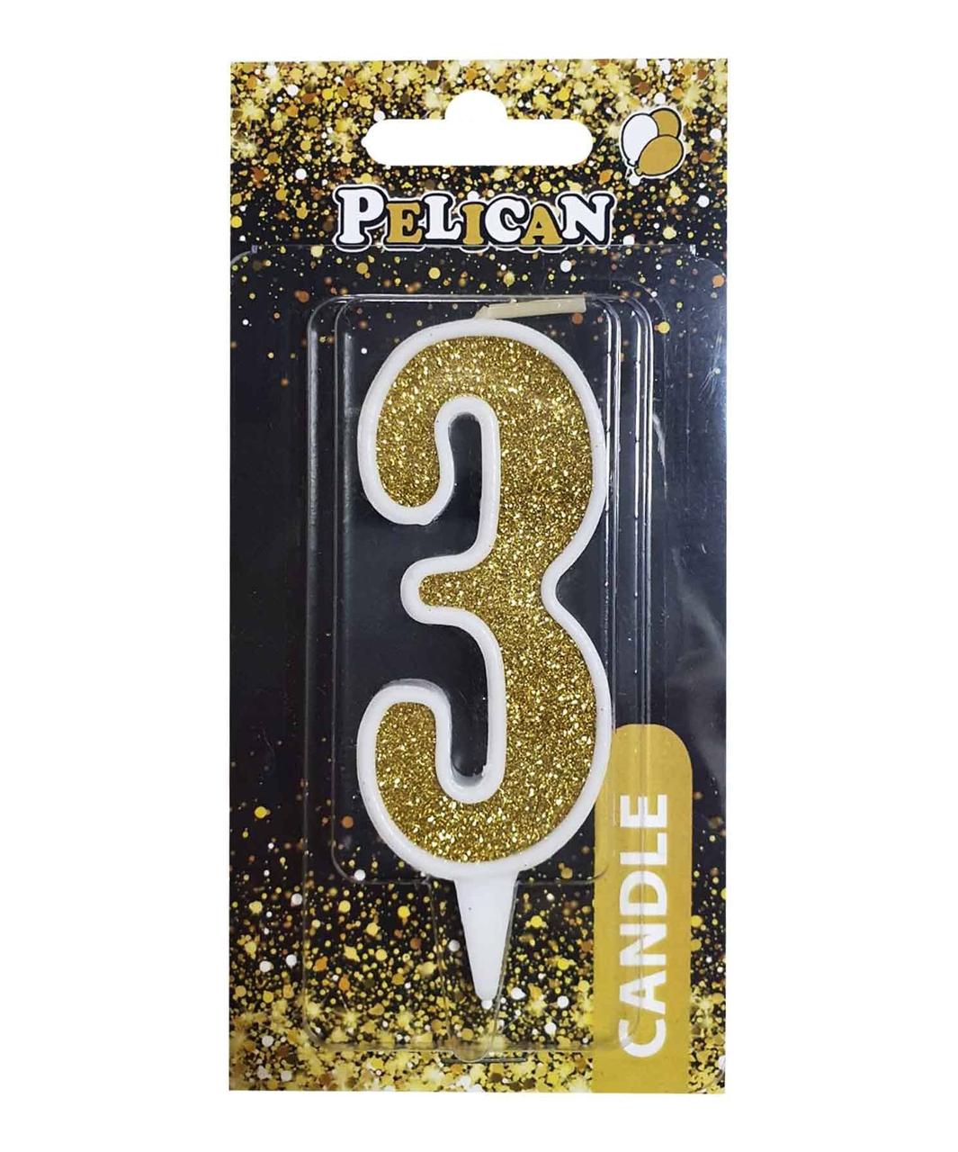 Свічка для торта цифра "3" ЗОЛОТУ 7 см, TM Pelican 867013 KNZ