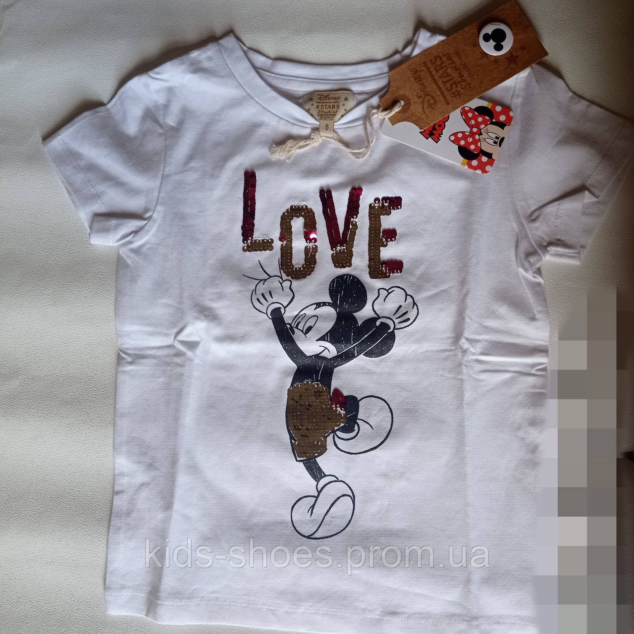 Дитяча біла футболка Disney для дівчинки паєтки Minnie Mouse