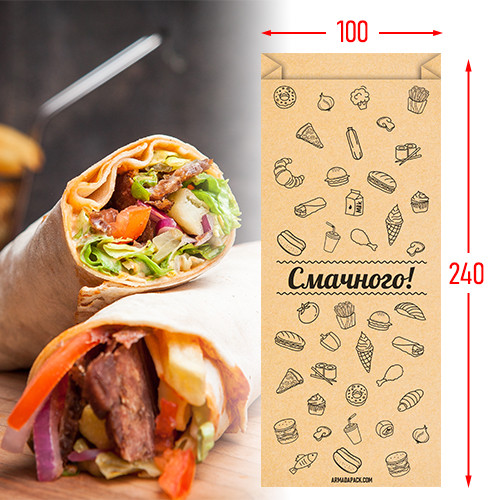 Паперові пакети крафт-саше - 100 шт, 240х100x50 / Паперові пакети САШЕ / Крафт-пакети саше, фото 1