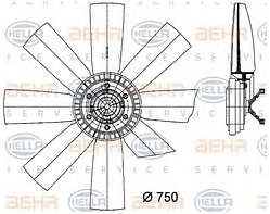 Віськомуфта з вентилятором комплект Volvo FH16/FH12/FL12 1674189, HELLA