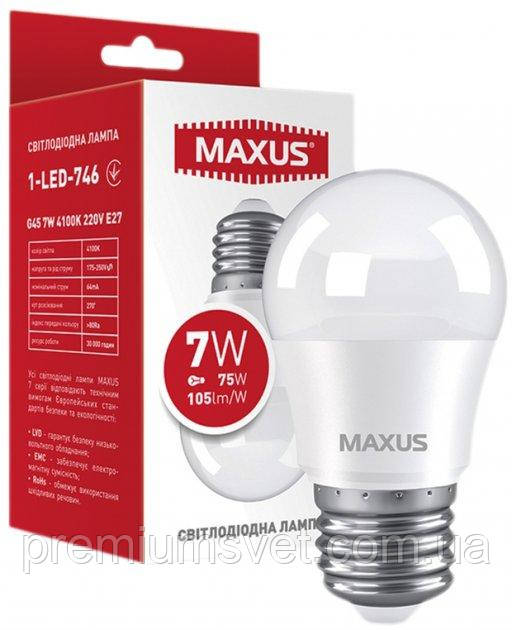 Лампа світлодіодна MAXUS G45 7W 4100K 220V E27 1-LED-746, фото 1