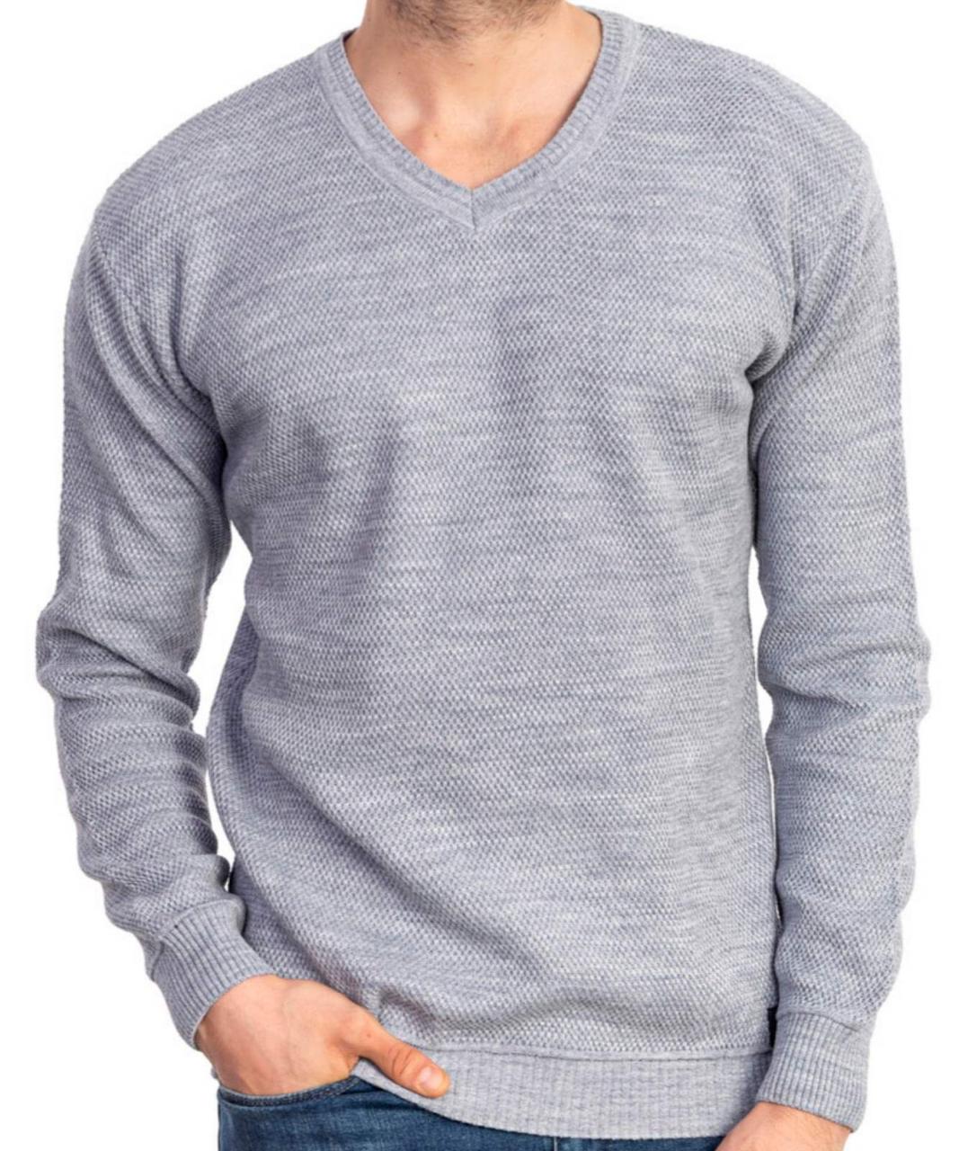 Чоловічий светр в'язаний молодіжний світло-сірий колір.