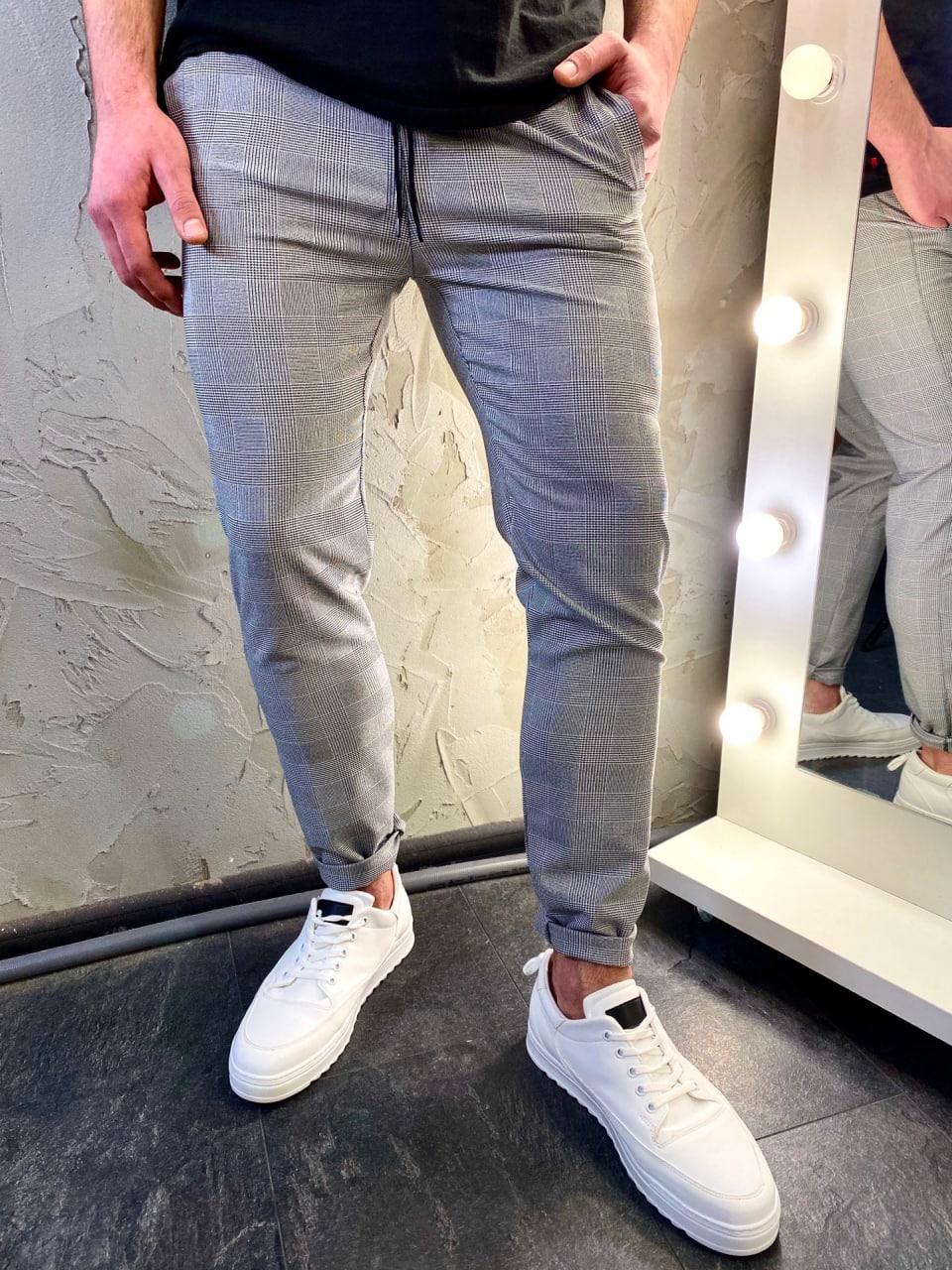Штани чоловічі в клітку весняні осінні сірі, фото 1