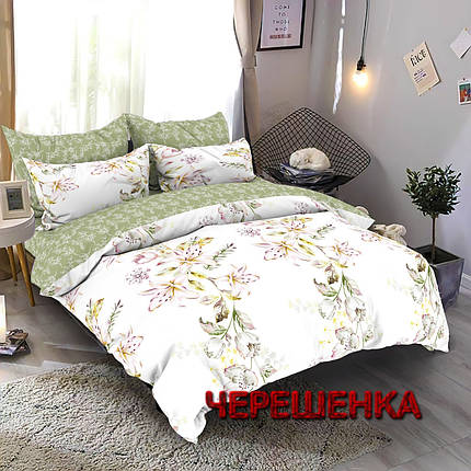 Тканина для постільної білизни Бязь "Gold" Lux GL7891 (A+B) - (50м+50м) квіти на білому, оливковий компаньйон, фото 1