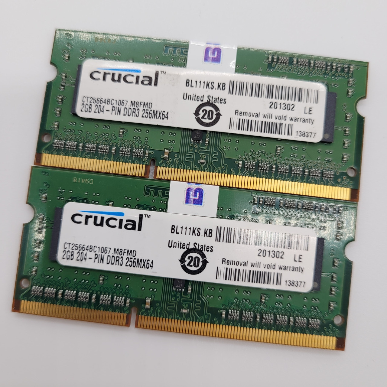 Пара оперативної пам'яті для ноутбука Crucial DDR3 4Gb (2g+2Gb) 1066MHz 8500s 1R8 CL7 (CT25664BC1067.M8FMD) Б/В