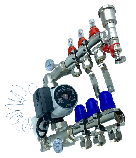 Коллектор для теплої підлоги GROSS Польща в сборі з НАСОСОМ на 3 контури