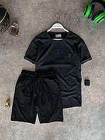 Мужской стильный летний комплект шорты и футболка чёрного цвета базовый