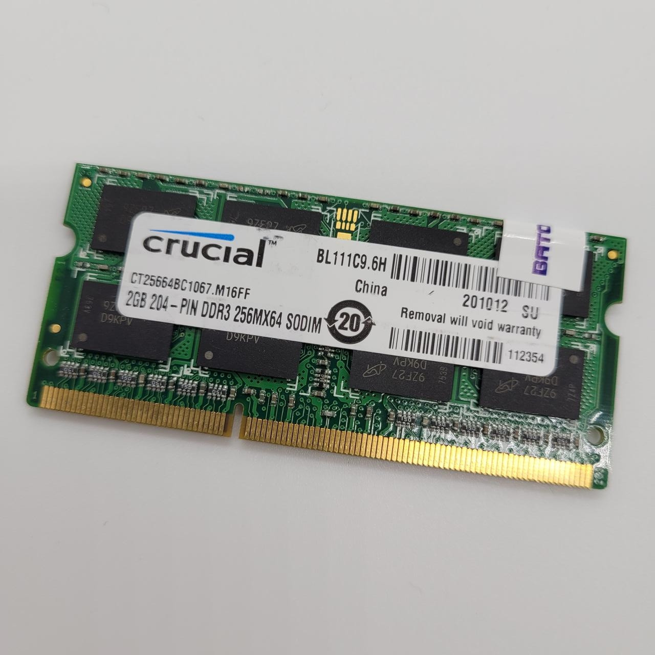 Оперативна пам'ять для ноутбука Crucial SODIMM DDR3 2Gb 1066MHz 8500S CL7 (CT25664BC1067.M16FF) Б/В