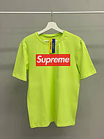 Мужская стильная оверсайз футболка кислотного цвета с принтом Supreme