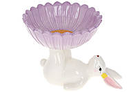 Фруктовница керамическая Кролик с цветком, 20см, цвет лаванда