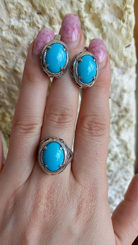 Срібний комплект із блакитною бірюзою від Хартів, фото 1