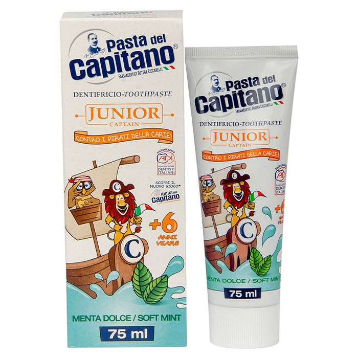 Зубная паста для детей Pasta del Capitano "JUNIOR 6+" Мягкая мята 75 мл - фото 1 - id-p1653067865