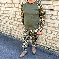 Мужской военный камуфляжный костюм лонгслив и штаны пиксель