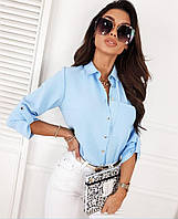 Стильная блуза Рубашка женская с длинным рукавом Ткань супер софт Цвет белый голубой пудра  Размер 42-44 46-48