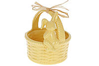 Конфетница-кашпо керамическая Зайка на корзине, 16см, цвет - желтый
