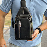 Чоловіча сумка нагрудна слінг POLO чорна через плече екошкіра, фото 2