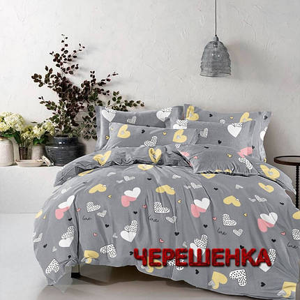 Тканина для постільної білизни Бязь "Gold" Lux GL3689grey (50м) сердечки на сірому, фото 1