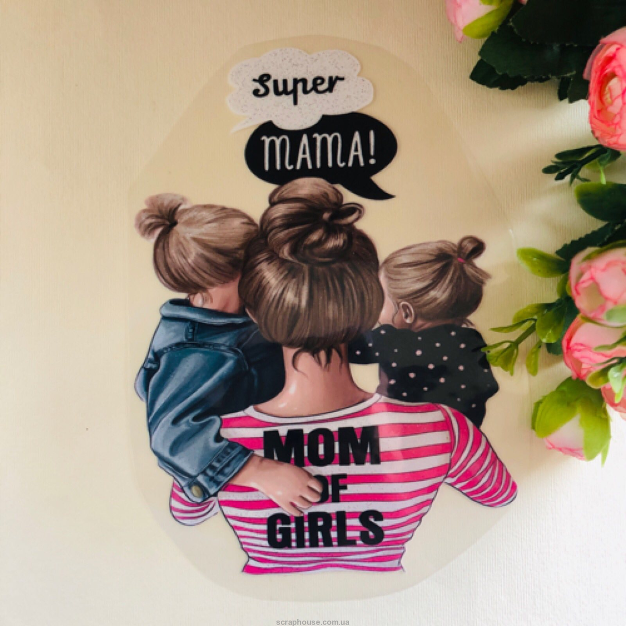 

Термоаппликация-накатка, наклейка на одежду Super mama 17.0х12.0 см., Разные цвета