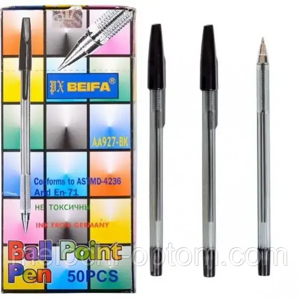 Ручки кулькові "Beifa" (50шт/уп) чорні, фото 1