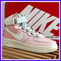 Кроссовки женские Nike Air Force 1 Mid pink / Найк аир Форс 1 розовые высокие
