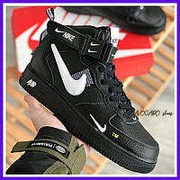 Кроссовки мужские Nike Air Force 1 Mid black / Найк аир Форс 1 черные высокие