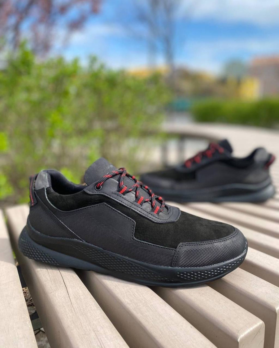 Чоловічі кросівки ShoesBand Чорні матові натуральні шкіряні з вставками нубука 43 (28,5 см) (S80201)