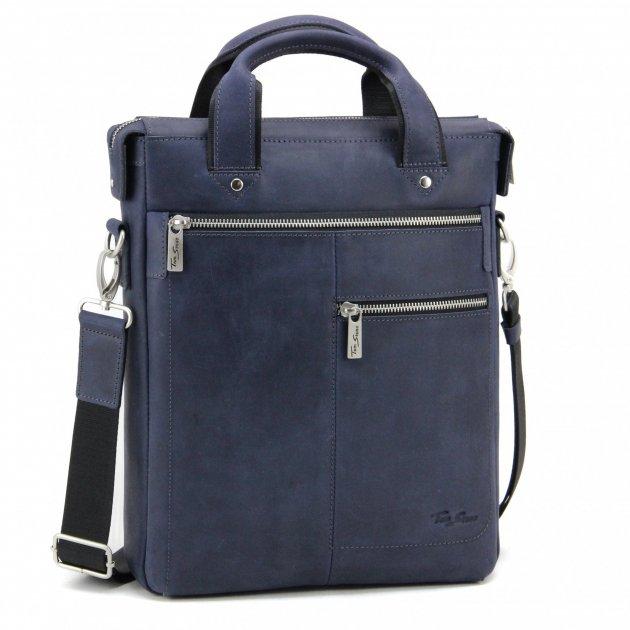 Сумка чоловіча шкіряна Tom Stone 706C-BL для ноутбука 13" синя + шкіряний картхолдер у подарунок