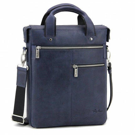 Сумка чоловіча шкіряна Tom Stone 706C-BL для ноутбука 13" синя + шкіряний картхолдер у подарунок, фото 1