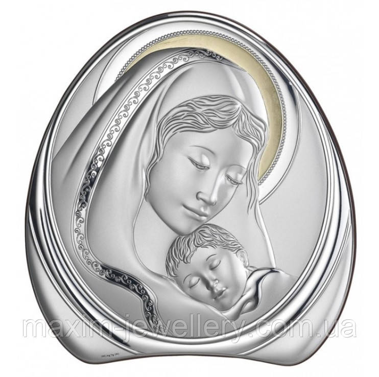 Срібна ікона "Божої Матері з немовлям" (230х165мм.)