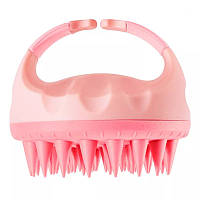 Щетка-массажер для мытья кожи головы полимерный с силиконовыми зубцами (розовый)