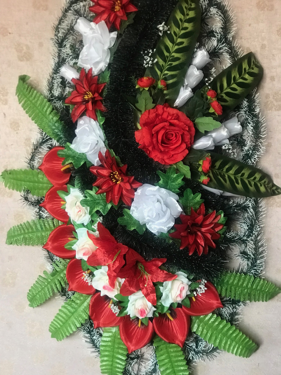 Вінок похоронний зі штучних квітів, 5 шт. Вінок похоронний Вінок похоронний 165*60 см, Похоронний вінок, фото 1