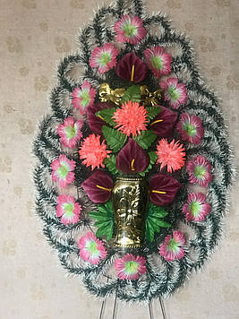 Вінок ритуальний з штучних квітів (Косичка мала №2), розміри 130*60см, доставка по Україні.