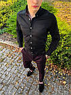 Чоловіча класична сорочка чорна бавовна однотонна з відкладним коміром, фото 4