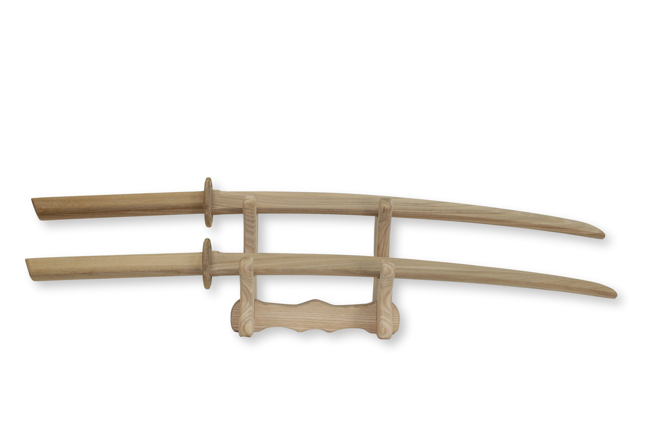 Комплект из 2х катан ( японских мечей самурая) на деревянной подставке. - фото 1 - id-p1653134556