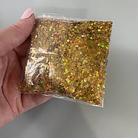 Конфетти звездочки пластик хамелеон золото 3 мм 25 г