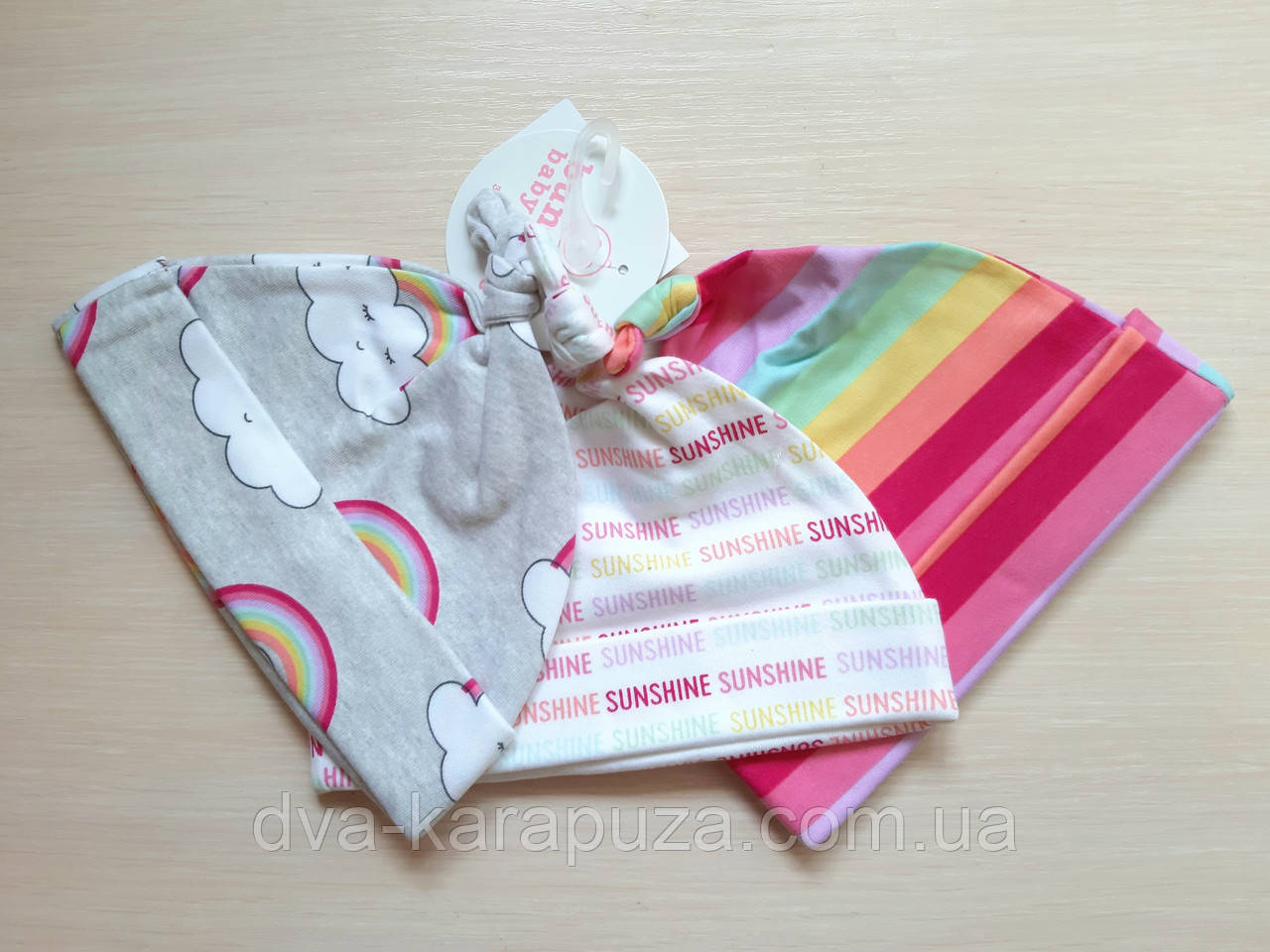 Бавовняні шапочки 3 шт. для дівчинки 0-6 міс! The Children's Place., фото 1