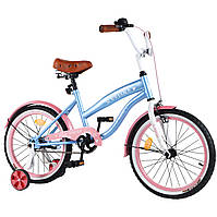 Велосипед детский Tilly CRUISER 18' T-21837 blue+pink с дополнительными колесами, звонком и катафотами