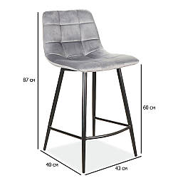 Сірі напівбарні стільці без підлокітників Mila H-2 Velvet 60 см оксамитові на ніжках для кухні