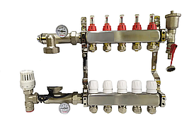 Колектор для теплої підлоги із нержавіючої сталі KRAKOW на 5 контурів (Польща)