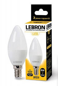 Світлодіодна лампа LED LEBRON L-С37, 6W, Е14, 4100K, 320LM, 220°
