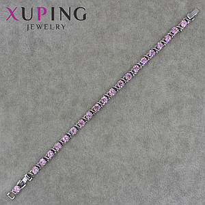 Браслет Xuping женский тонкий застёжка шарнир серебристого цвета с камушками аметист размер 19 см и 5 мм
