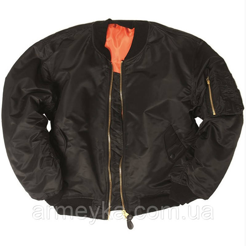 Куртка ma1 flight jacket (bomber) чорний комбінований Mil-Tec Німеччина Германия, Комбінований, 3XL, 60, Нове, Чорний