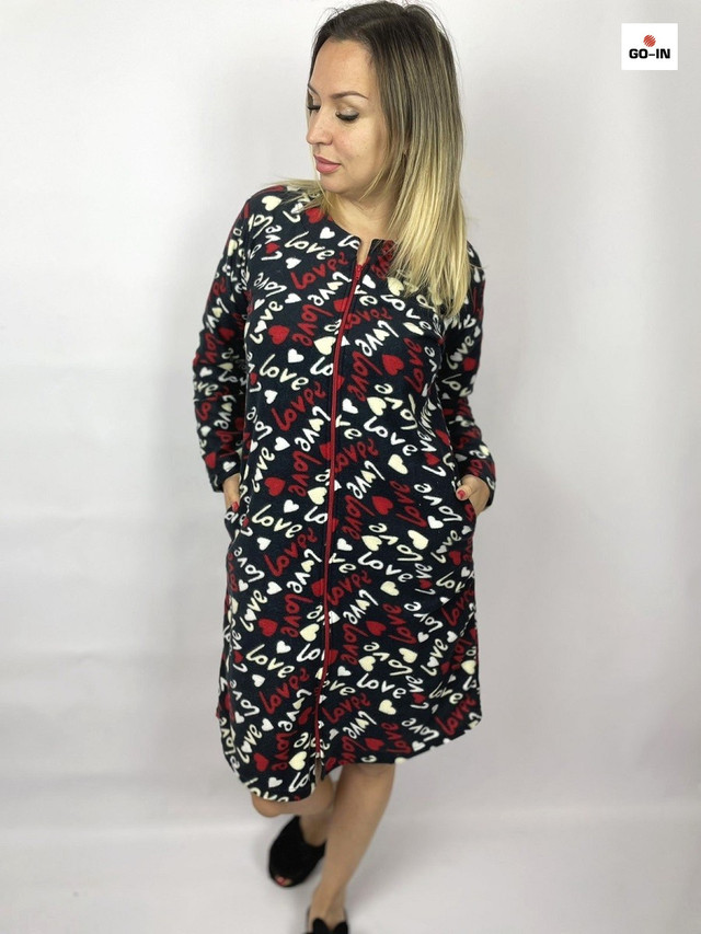 Халат женский флисовый на молнии батал длинный 44-54