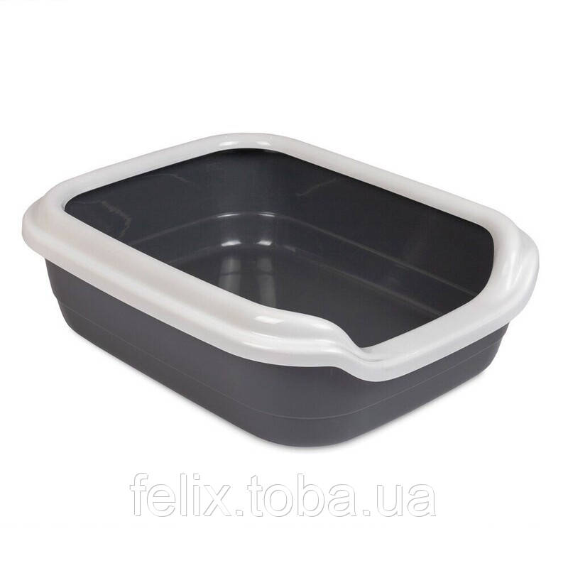 Туалет для кошек с бортиком Природа Comfort M, серый, цена 253 грн ...