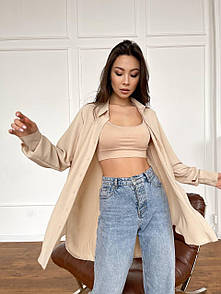 Жіноча льняна сорочка жатка оверсайз з поясом (р. 42-46) 17BL1017